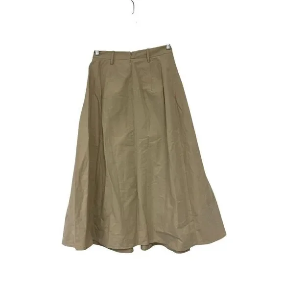 Zara Womens Midi Skirt Small S Tan Brown Cotton Pleated Flared Hem 1971/052 NWD - Picture 2 of 16